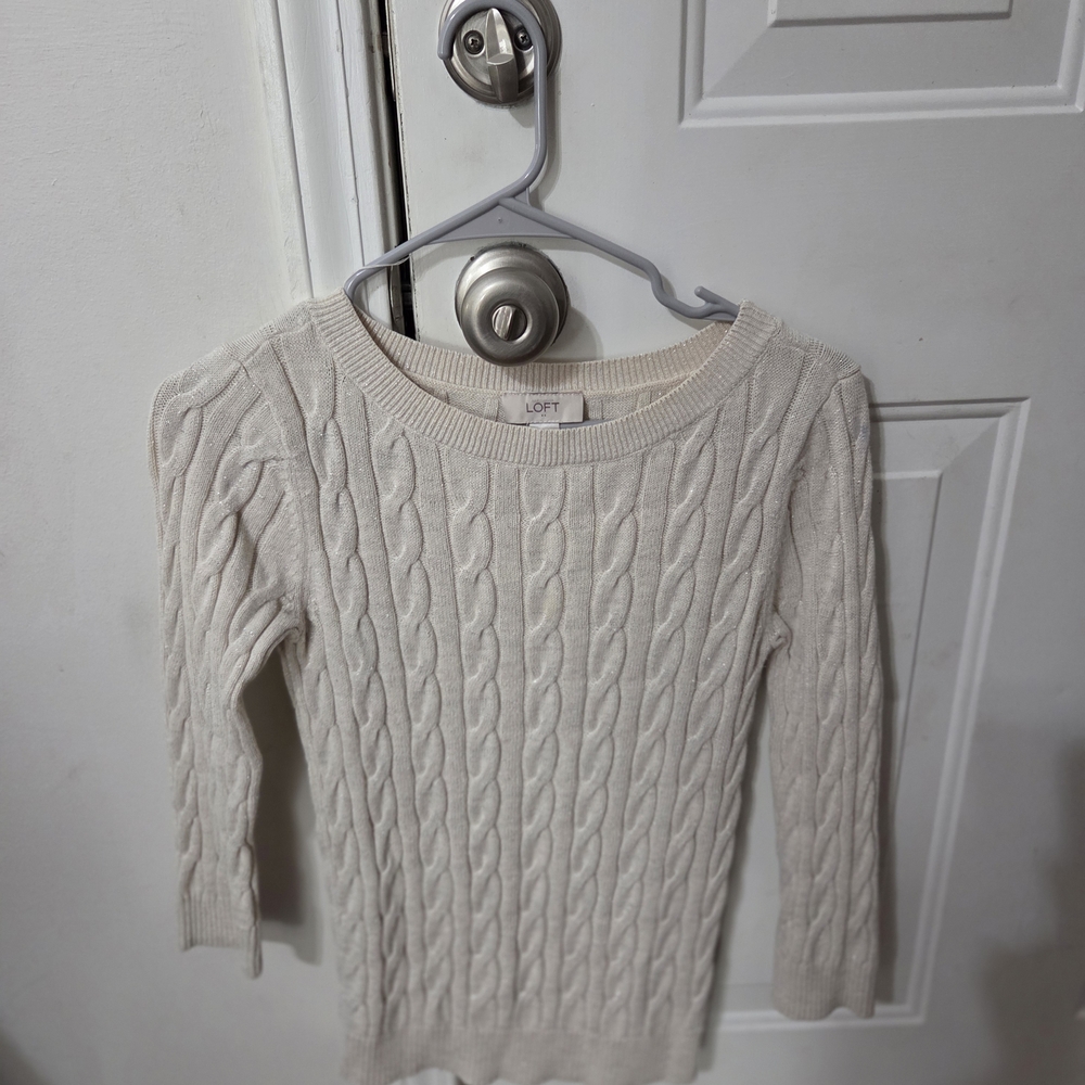 LOFT Women's Cream Cable Knit Sweater